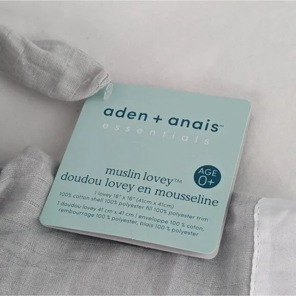 Aden+Anais Bunny Rabbit Lovey Gray Muslin Baby Security Blanket Satin Trim NWT - Picture 7 of 7